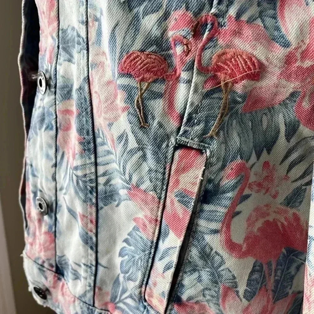 [S]Billy. T Tropical Floral  Embroidered Denim Jacket - Picture 6 of 16